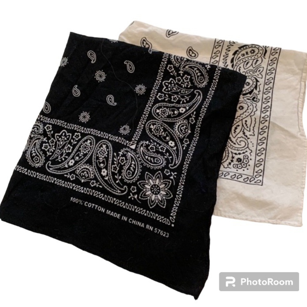 BANDANAS BUNDLE OF 2 BLACK WHITE COTTON